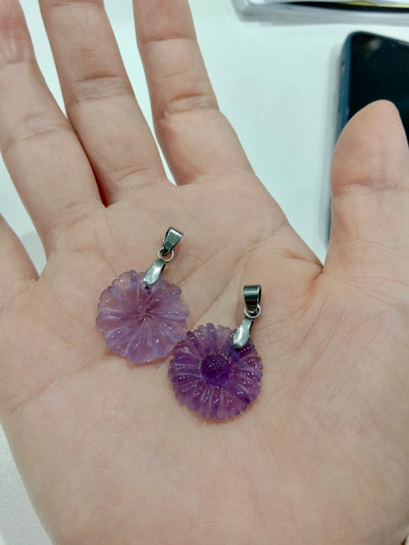 Hand Carved Crystal Flower Pendants