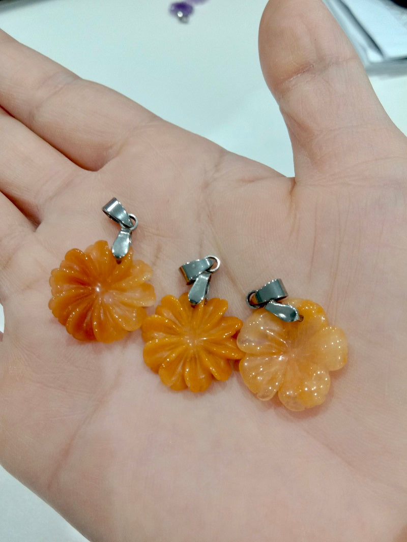 Hand Carved Crystal Flower Pendants