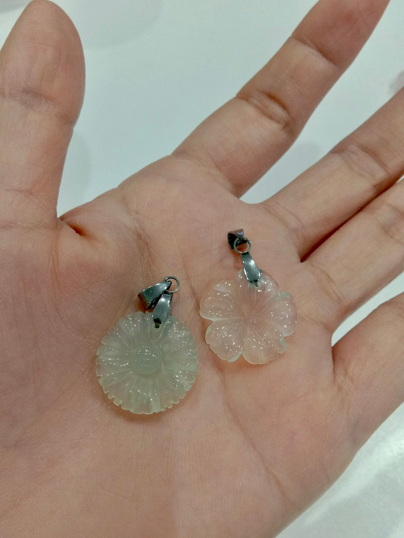 Hand Carved Crystal Flower Pendants