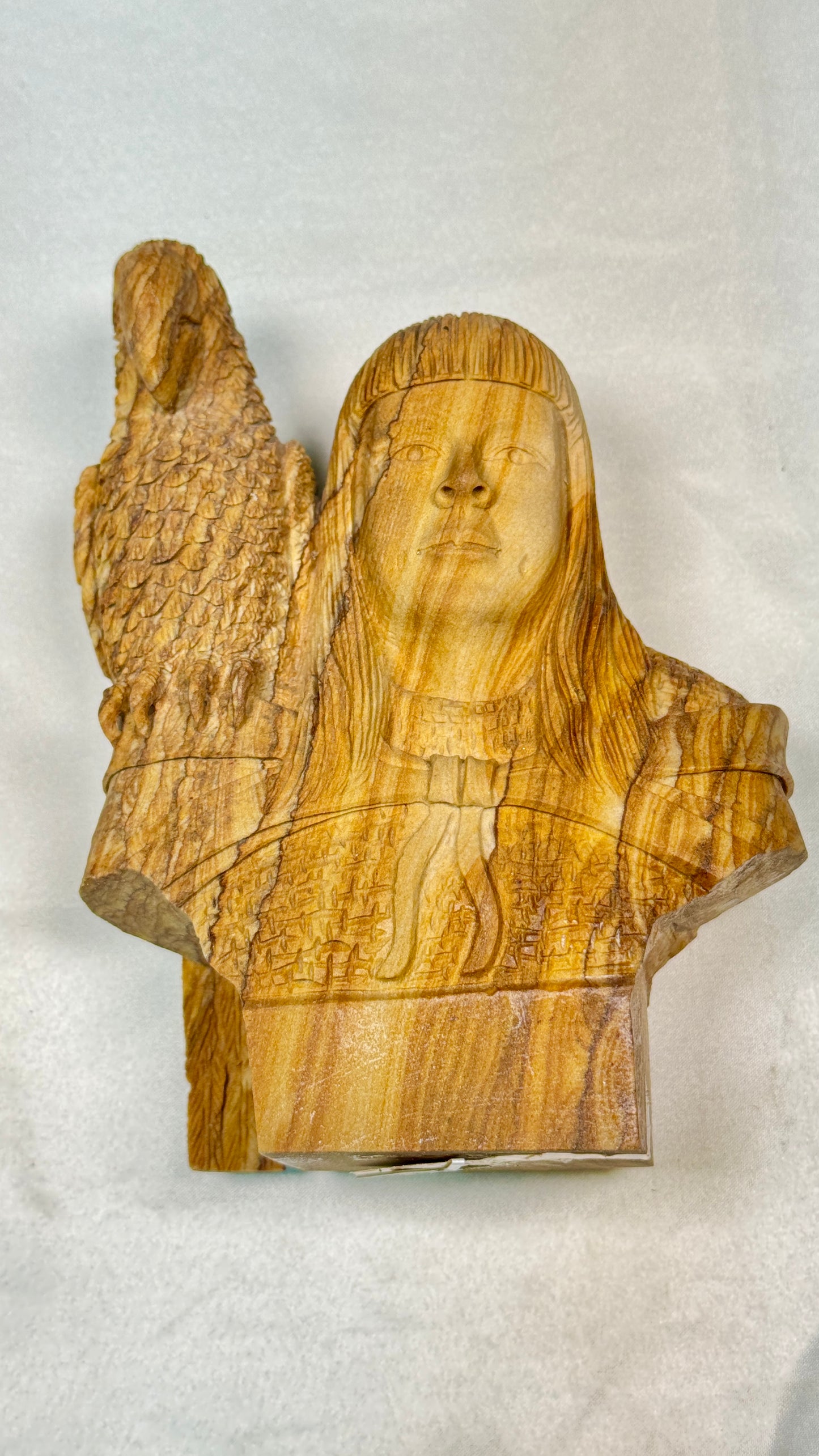 Gemstone Indian and Parrot Figure - Picture Jasper (Matt)