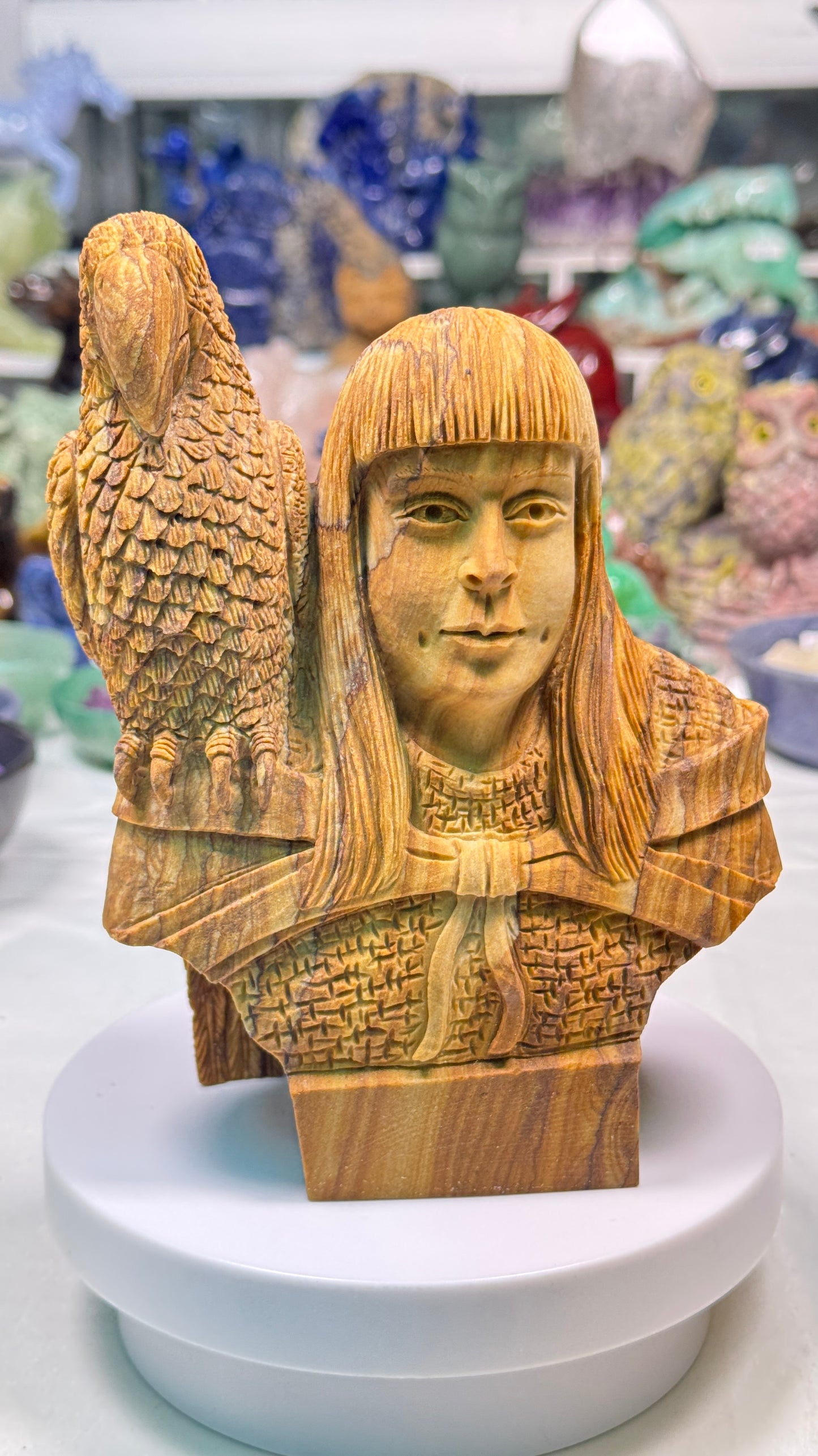 Gemstone Indian and Parrot Figure - Picture Jasper (Matt)