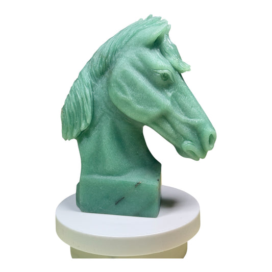 Gemstone Unique Horse Head Carving - Green Aventurine