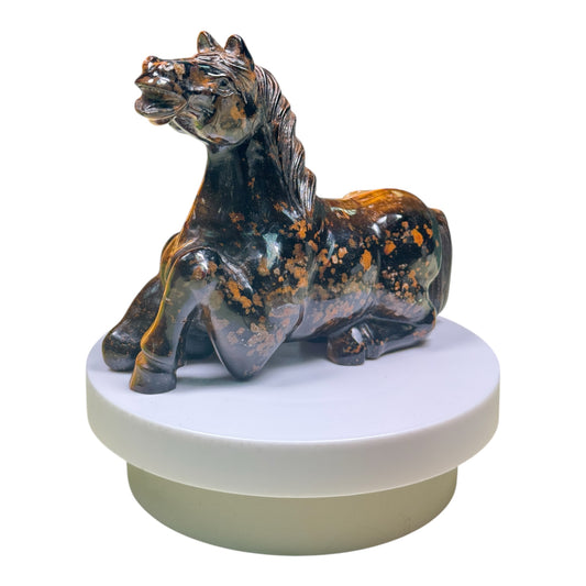 Gemstone Unique Sitting Horse Carving - Yellow Tiger Eye