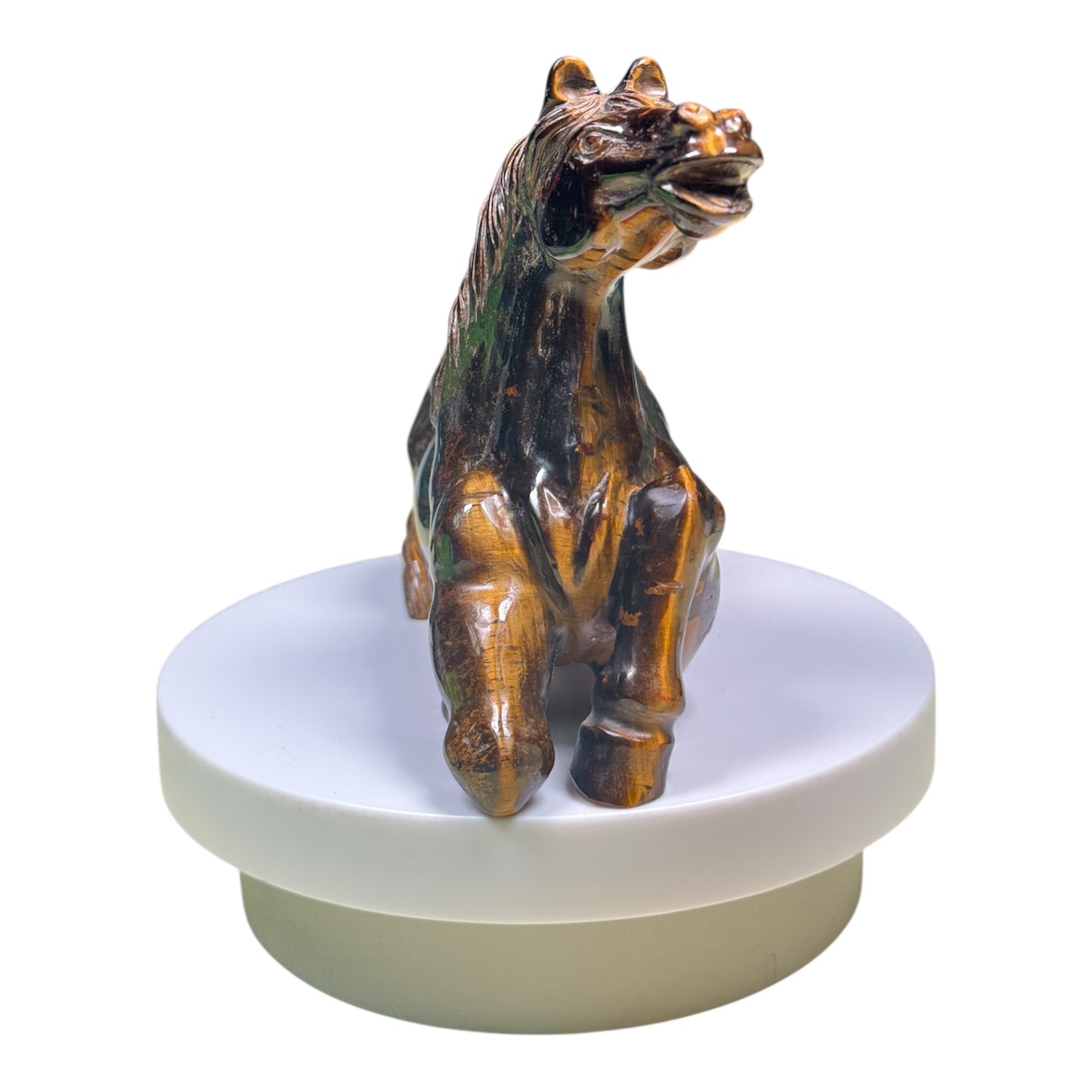 Gemstone Unique Sitting Horse Carving - Yellow Tiger Eye