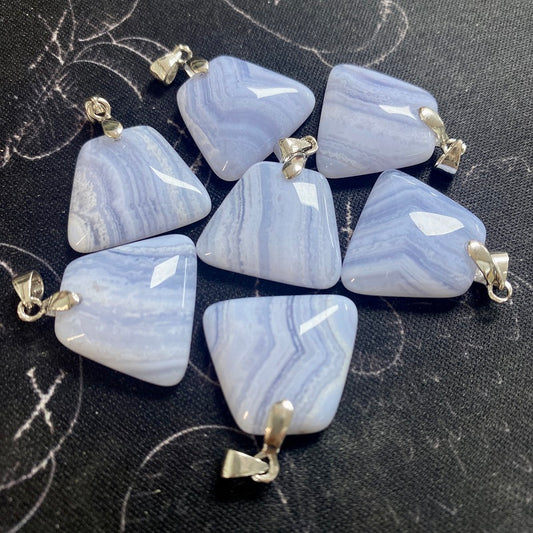 Blue Lace Pendants Sold By Piece _ Oval shape _Trapezoid shape_925 Silver clasp