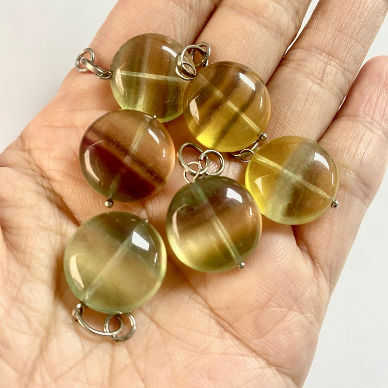 Shasha Live! Crystal Fluorite Flat Round Shape Pendant Sold by Piece