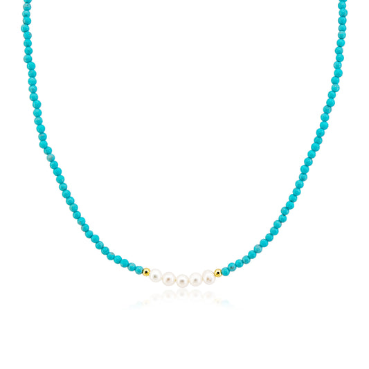 Turquoise Beaded Baroque Pearl Dainty Chokcer Necklace - Set