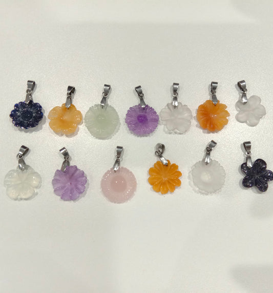 Hand Carved Crystal Flower Pendants