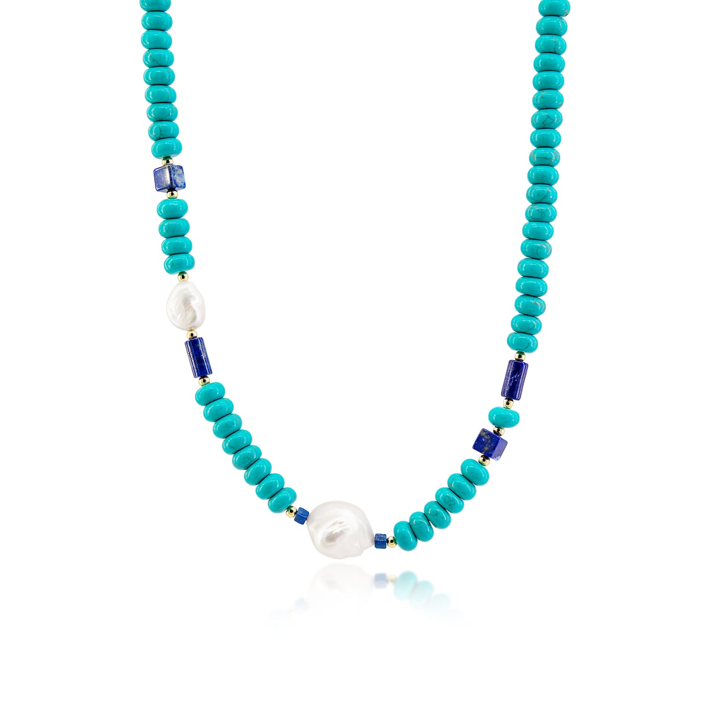 Turquoise Beaded Baroque Pearl Dainty Chokcer Necklace - Set