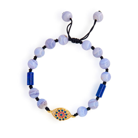 Blue Lace Agate | Lapis Beads Braided Rope Bracelet