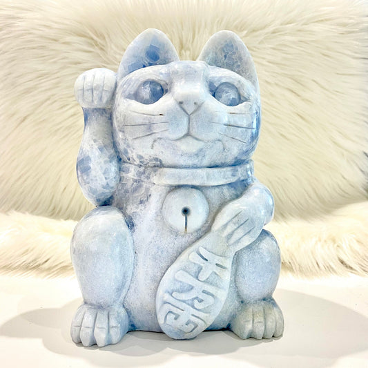 ANTHONY LIVE!  8''9'' Money Cat Hand Carved Feng Shui Decoration
